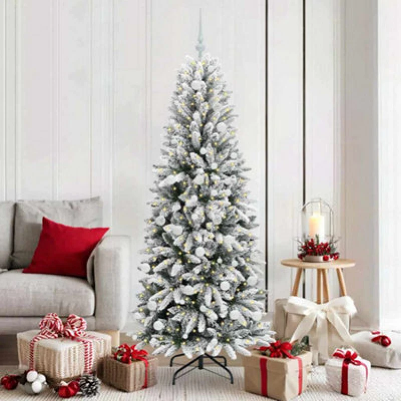 Image of vidaXL Artificial Christmas Tree with 300 LEDs, White Balls White 73 x 73 x 180 cm, White 3396048
