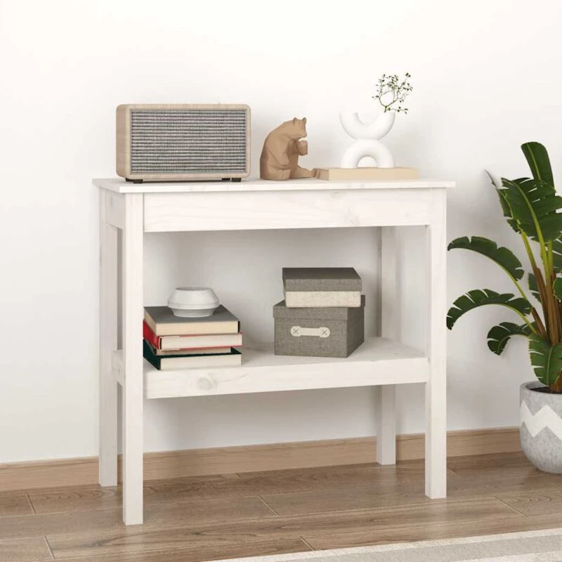 Image of Vidaxl Console Table White 80X40X75cm Solid Wood Pine, White 814305