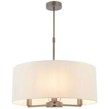 Image of Endon Collection Lighting - Multi Arm Cylindrical Pendant Light Antique Bronze Plate, Marble Fabric