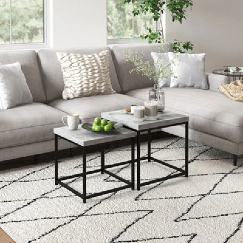 Image of Homcom Coffee Table Set Of 2, Nest Of Tables With 3.5Cm Thick Tabletop, Grey