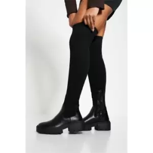 Image of I Saw It First Knitted Chunky Split Sole Thigh High Boots - Black