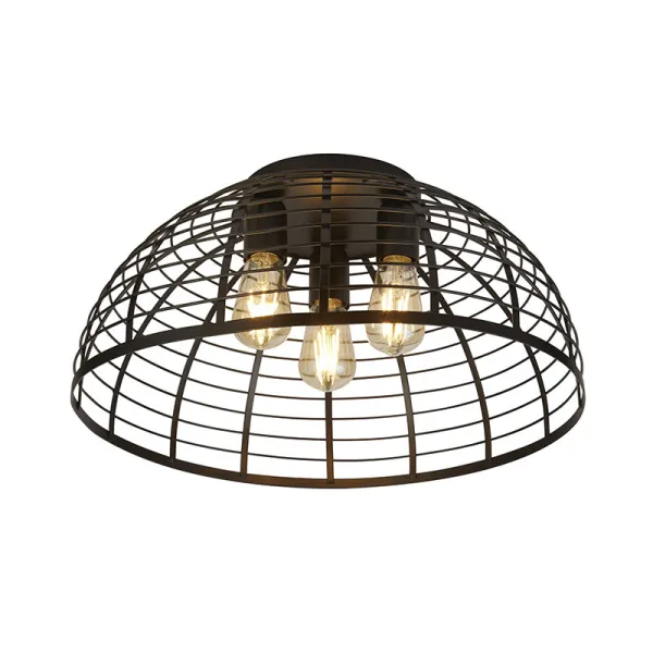 Image of Searchlight Vision Cage 3 Light Flush Ceiling Light - Matt Black