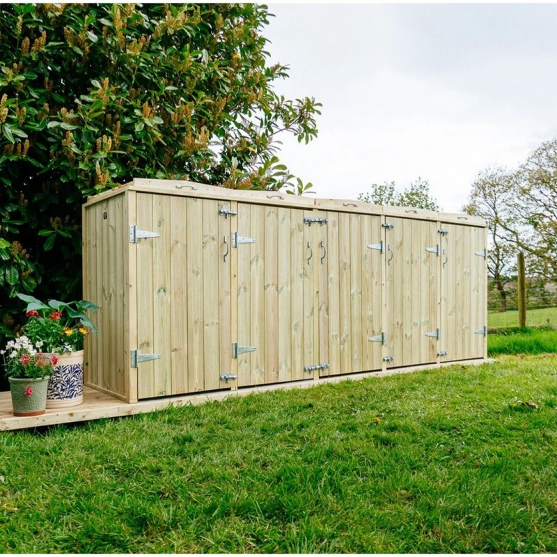 Image of The Garden Village Shireburn 1 Wheelie Bin / 8 Recycle Box Store, Brown SGC1-8-TGV