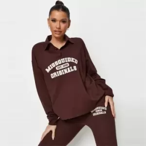 Image of Missguided Co-Ord Ribbed Polo Shirt - Brown