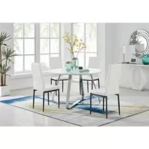Image of Santorini White Round Dining Table And 4 White Milan Black Leg Chairs - White