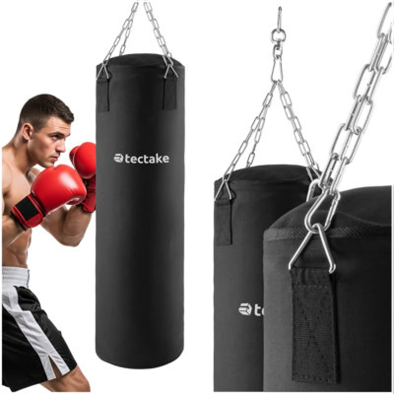 Image of Tectake Punching Bag - Filled, Hanging, 25 Kg, 28 X 105 Cm, 4-Point Steel Chain With Swivel - Black