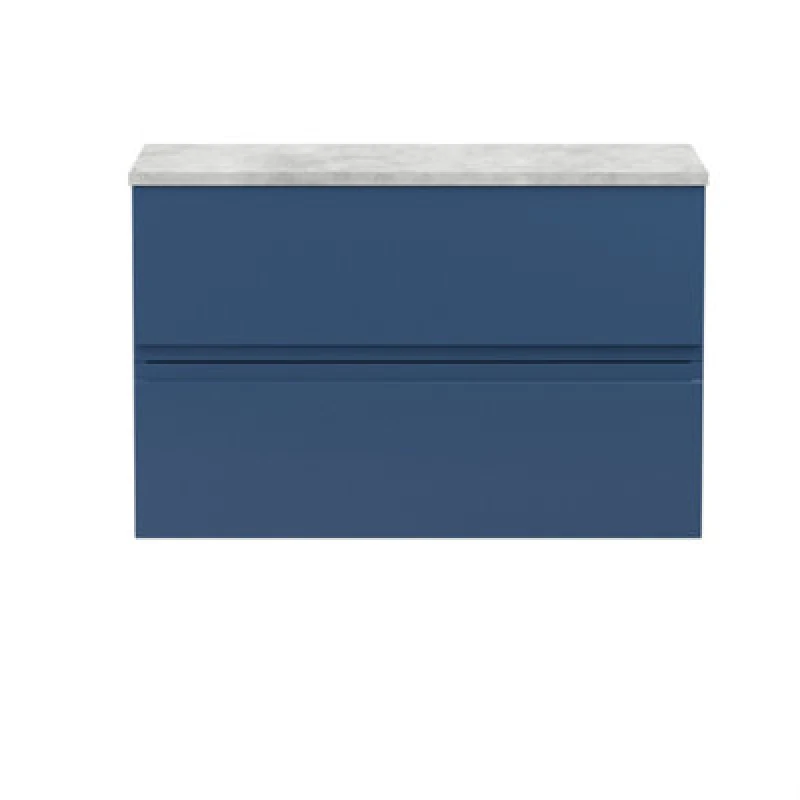 Image of Nuie Hudson Reed Urban Wall Hung Countertop Basin Unit, 2 Soft Close Drawers Vanity Unit And Bellato Grey Worktop In Satin Blue, 800mm