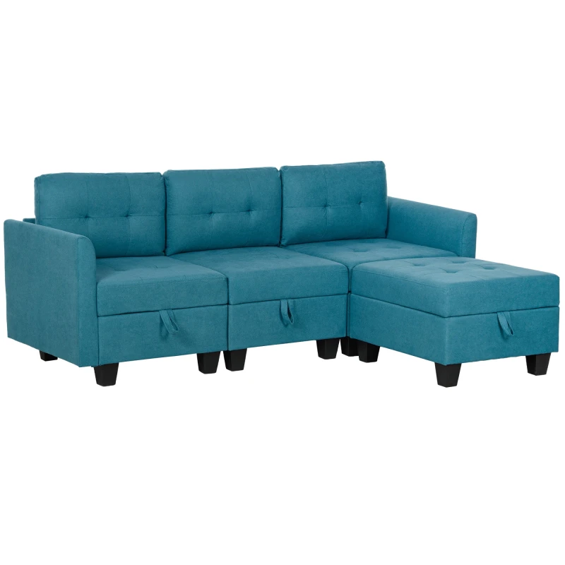 Image of HOMCOM Convertible Modular Sectional Sofa w/ Storage Wood Frame - Light Blue TJ Hughes Dark Grey 5061025016648