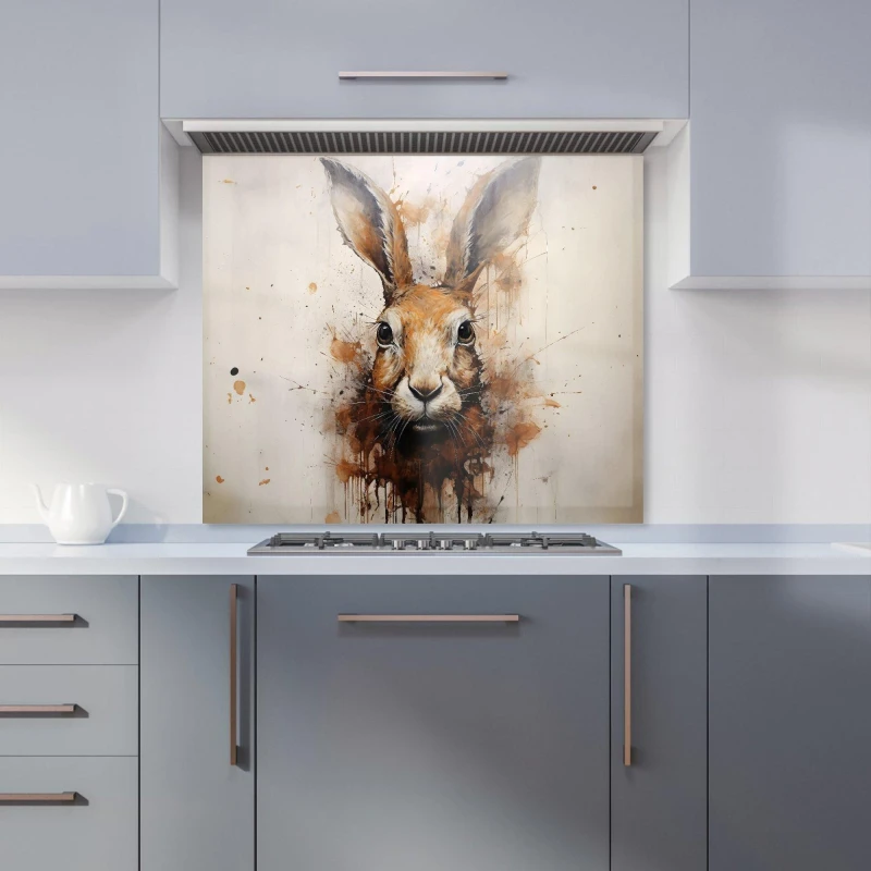 Image of Warren Reed - Designer Watercolour Hare & Daisies Kitchen Splashback in Orange Size: 600mm x 600mm Orange Unisex 600mm x 600mm