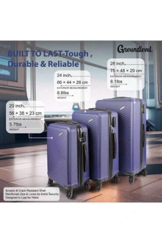 Image of Groundlevel Xl Delta Hard Shell 3 Piece Luggage Set - Blue