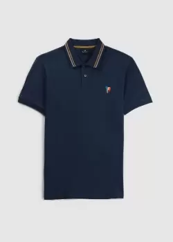 Image of Paul Smith Mens Regular Fit Zebra Poloshirt Embossed In Dark Blue