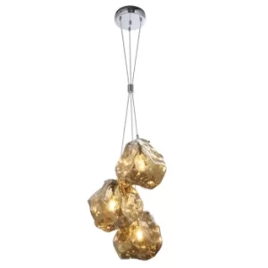 Image of Rock Modern Contemporary 3 Light Cluster Pendant Metallic Bronze Glass Shade Chrome Plated