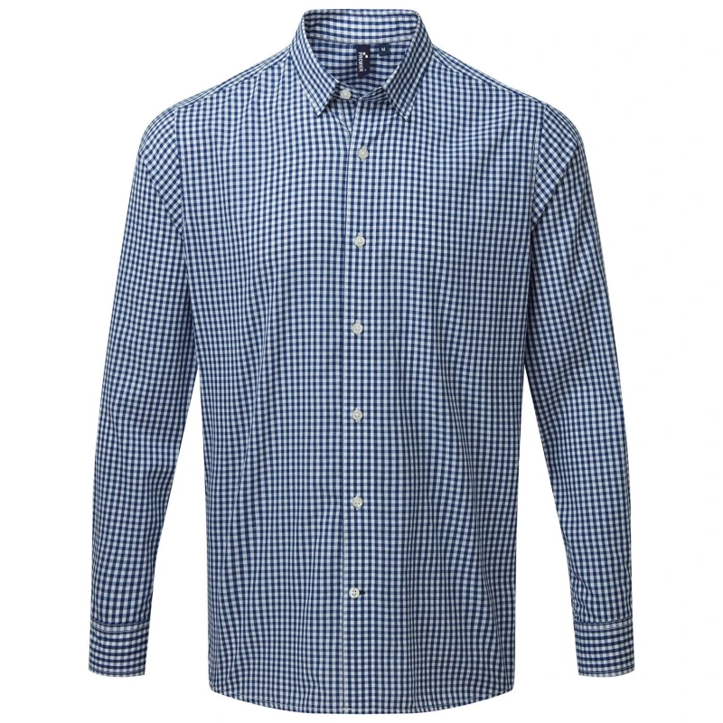Image of Premier Premier Men Maxton Checked Long-Sleeved Shirt in Navy Size: Small Navy S Male 5063470159048