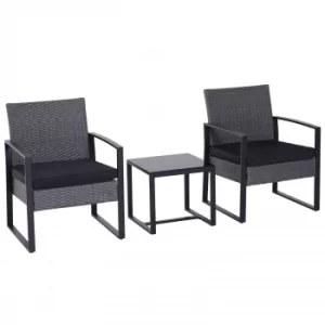 Image of Outsunny 3 Pieces Rattan Dining Set Patio Bistro Table Chair Conversation Set w/ Cushion