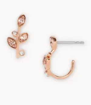 Image of Fossil Women Pink Blooms Vintage Rose Stainless Steel Hoop Earrings