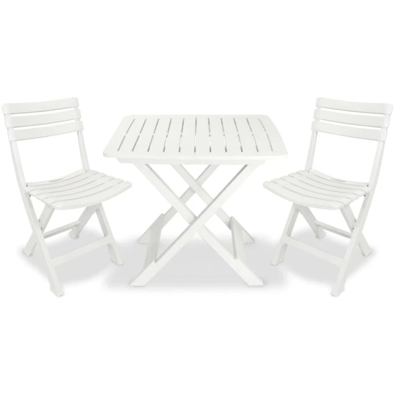 Image of vidaXL Garden Bistro Set Three Piece Plastic White Folding Table and Chairs