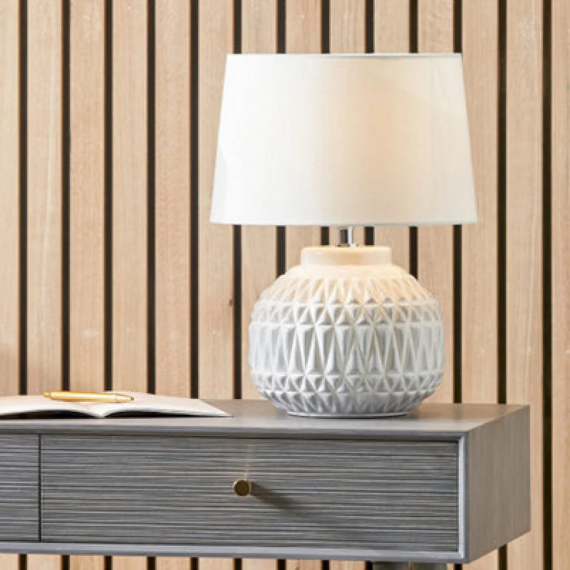 Image of Anneli Aztec Texture Ceramic Table Lamp White
