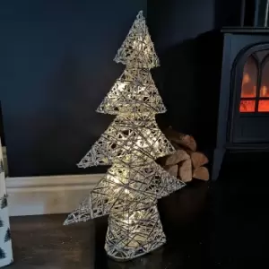 Image of 50cm Battery Operated Silver Woven Christmas Tree with Warm White LEDs