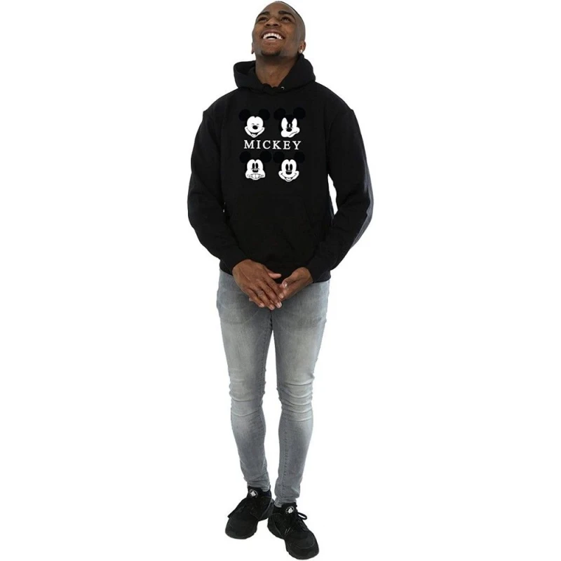 Image of Mickey Mouse Mens Four Heads Hoodie in Black Size: Small Black Male S