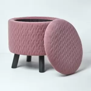 Image of Balmoral Velvet Footstool with Storage, Pink - Pink - Homescapes