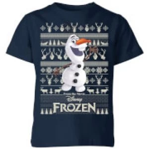Image of Disney Frozen Olaf Kids Christmas T-Shirt - Navy - 7-8 Years - Navy