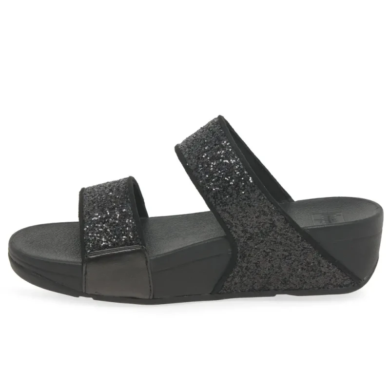 Image of FitFlop Lulu Glitter Slides Synthetic Womens Comfort Sandals - Black Glitter - Size:UK 7