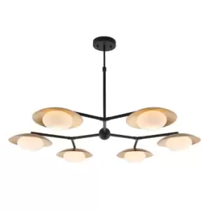 Image of Gold & Bronze Semi Flush 6 Bulb Ceiling Light - Pebble Shaped Opal Glass Shades