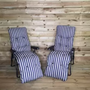 Image of Pack of Two Padded Outdoor Garden Patio Recliners / Sun Loungers with Blue Stripes