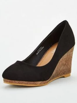 Image of Wallis Platform Wedge Court Shoe - Black, Size 5, Women