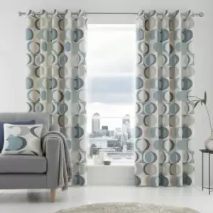 Image of Fusion Sander Geometric Print 100% Cotton Eyelet Lined Curtains, Duck Egg, 90 x 72 Inch