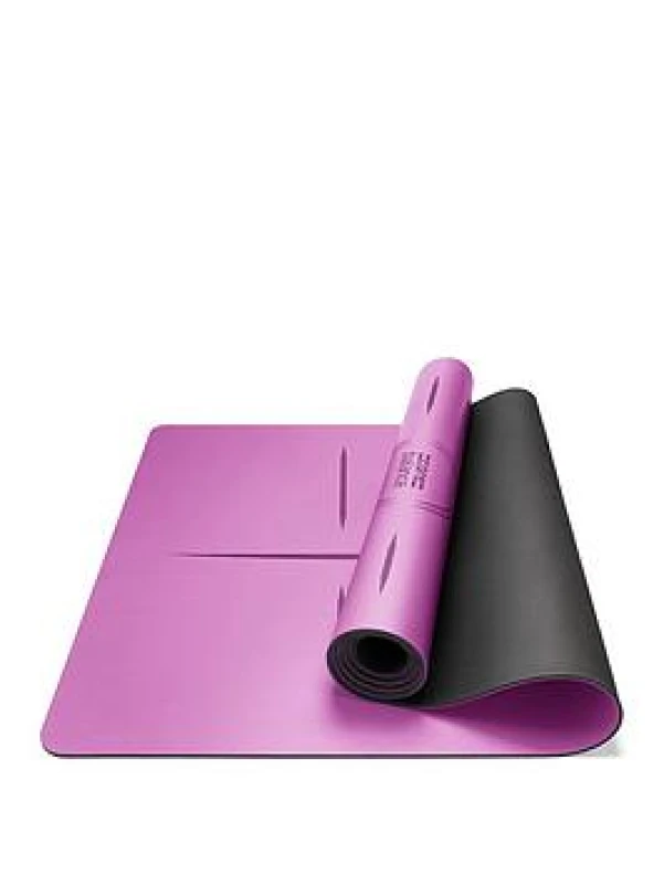 Image of Core Balance Rubber Yoga Mat With Body Alignment Lines Non Slip Extra Wide Purple