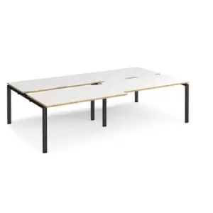 Image of Bench Desk 4 Person Rectangular Desks 2800mm With Sliding Tops White/Oak Tops With Black Frames 1600mm Depth Adapt