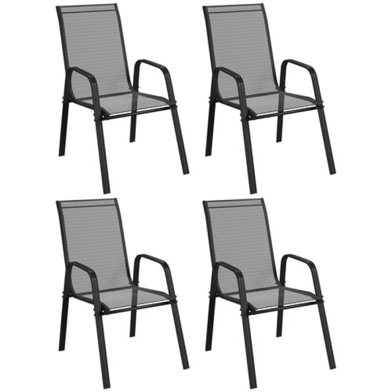 Image of Outsunny Set of 4 Garden Dining Chair Set Outdoor with High Back Armrest Black