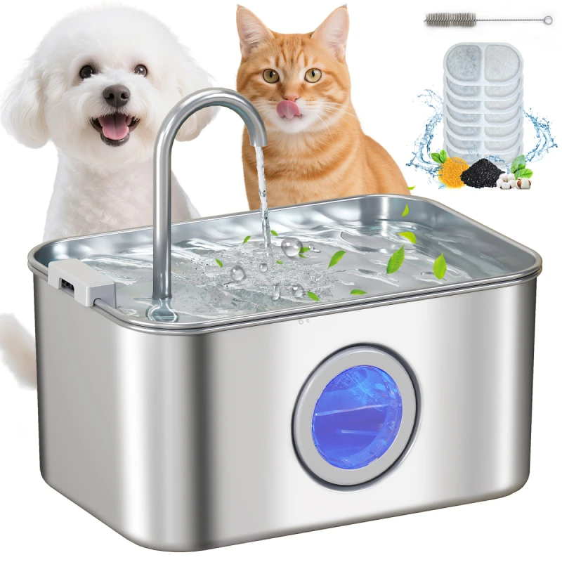 Image of PawHut PawHut 3.2L Cat Water Fountain for Drinking Stainless Steel Ultra-Silent
