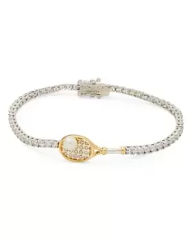 Image of kate spade new york Queen Of The Court Cubic Zirconia & Imitation Pearl Tennis Flex Bracelet in Gold Tone