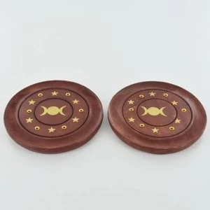 Image of Triple Moons Brass Inlay Incense Plate 10cm Set of 2