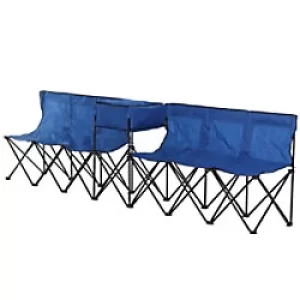Image of Outsunny 6-Seater Folding Steel Camping Bench w/ Cooler Bag Blue
