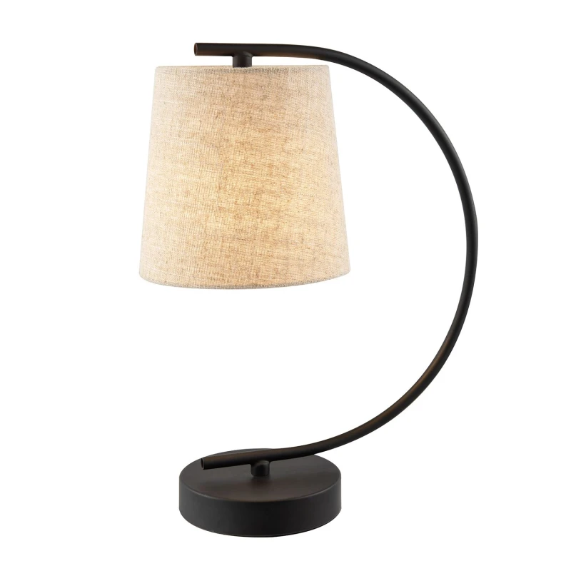 Image of Happy Homewares Chic Black Table Lamp with Oatmeal Natural Textured Linen Fabric Shade Black Unisex
