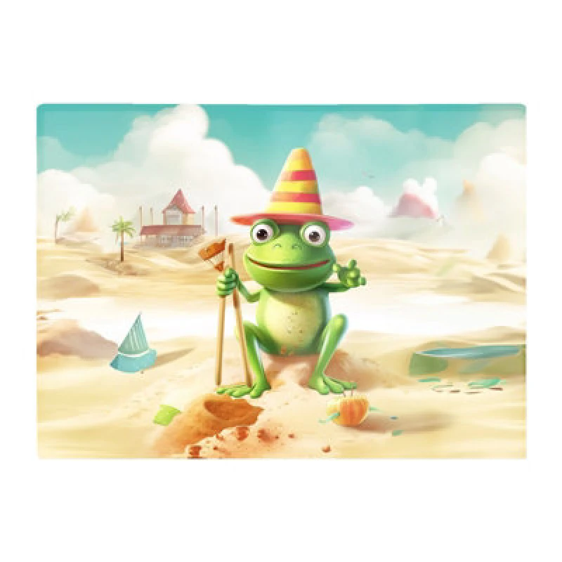 Image of Warren Reed Designer Happy Frog On A Beach Holiday Glass Chopping Board