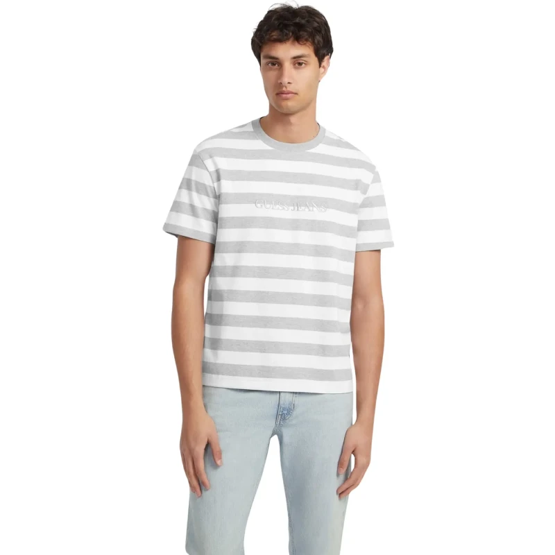 Image of Guess Striped T-Shirt with logo Guess Blanc Male L