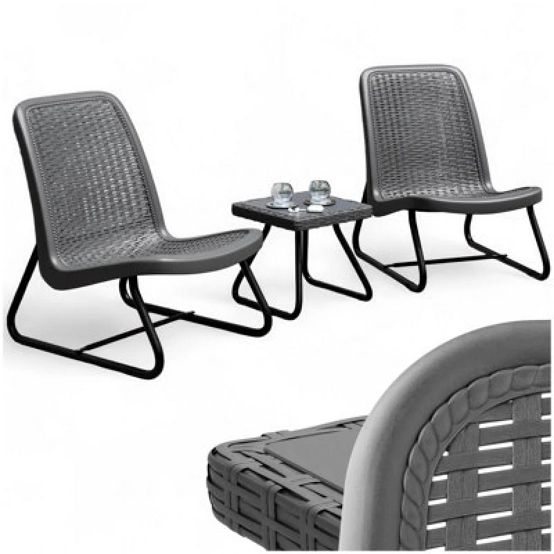 Image of Tectake Table And Chairs Modica - Bistro Set In A Rattan Look, Weather & Uv Resistant - Grey