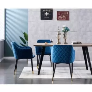 Image of 5 Pieces Life Interiors Verona Rocco Dining Set - a Walnut Rectangular Dining Table and Set of 4 Blue Dining Chairs - Blue
