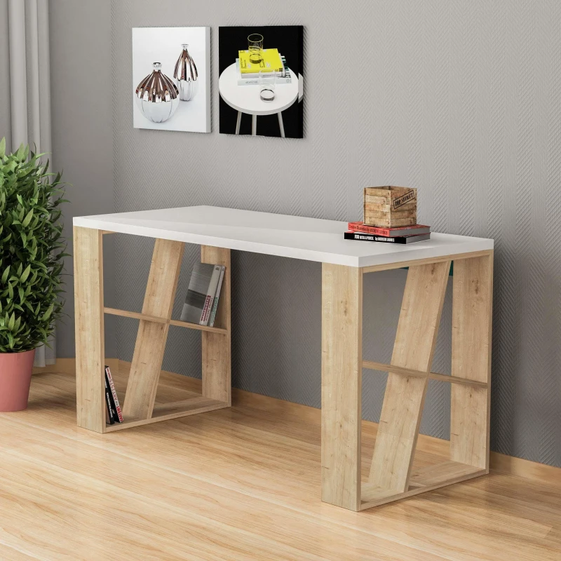 Image of DECORTIE Decortie Honey Modern Desk With Bookshelf Legs - White / Oak M.MS.10987.15