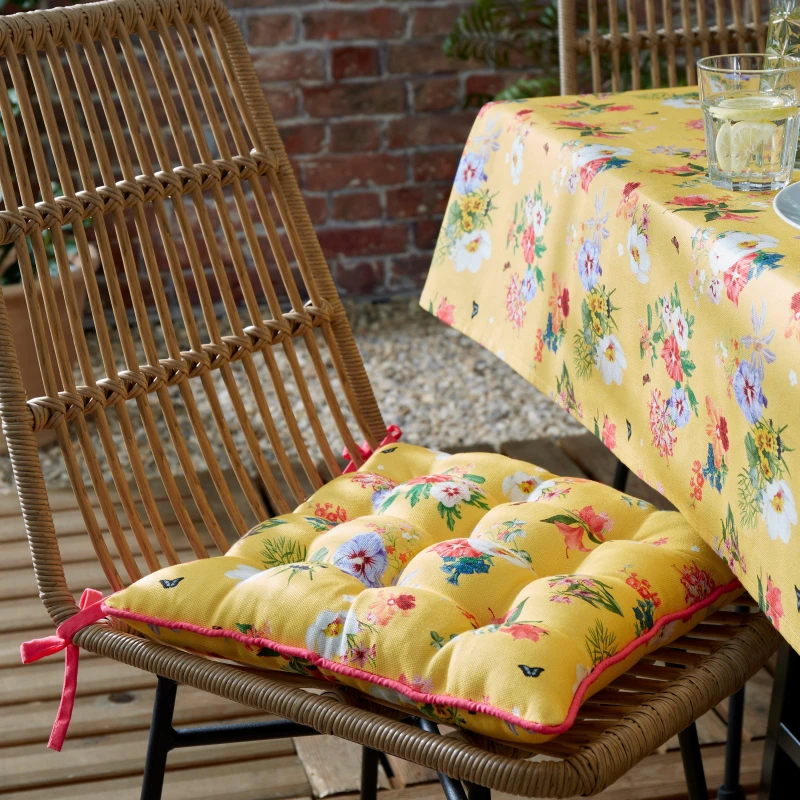 Image of Royal Horticultural Society Exotic Garden Seat Pad Filled Cushion 40cm x 40cm Yellow
