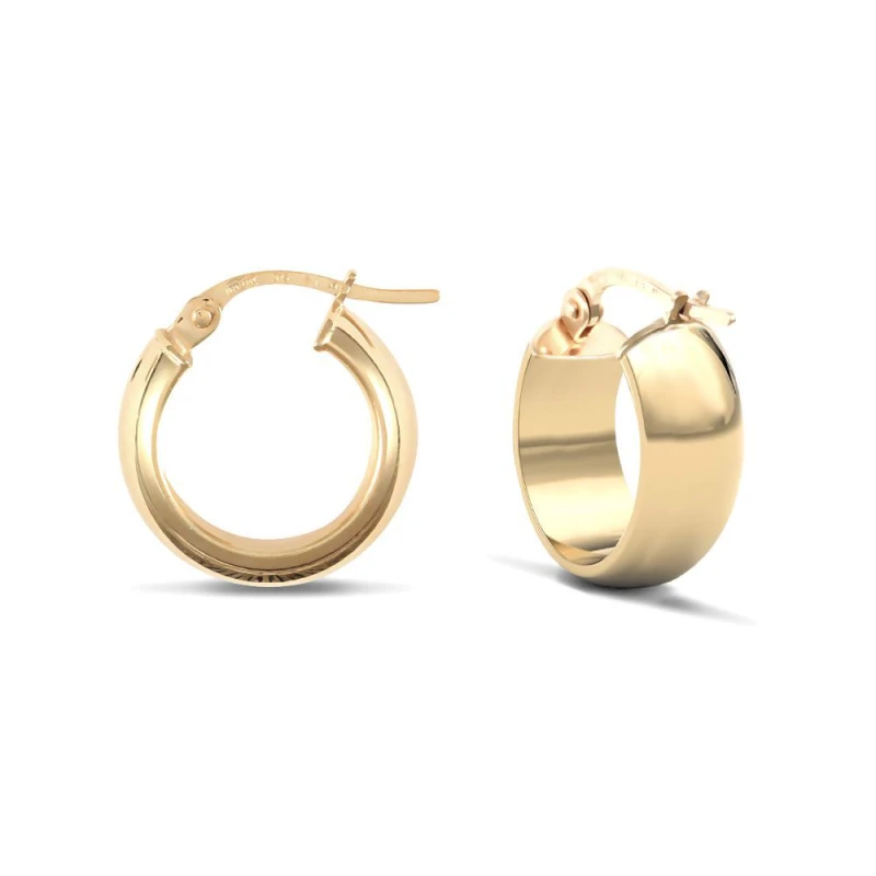 Image of Jewelco London 9ct Gold D-Shape Wedding Band Style 6mm Hoop Earrings 15mm - JER018 Gold female