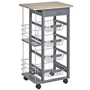 Image of HOMCOM Multi-Use Kitchen Island Trolley w/ 4 Baskets 2 Side Racks Drawer Worktop Dark Grey