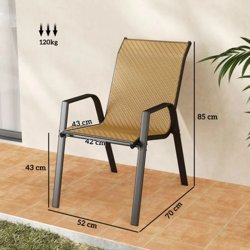 Image of Outsunny Outsunny Wicker Dining Chairs Set of 4, Stackable Outdoor Chairs - Khaki
