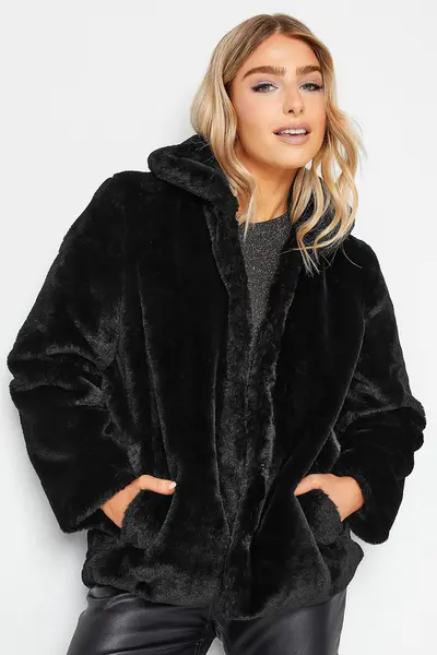 Image of M&Co Faux Fur Coat Black