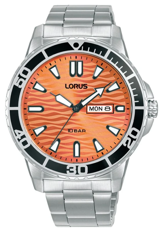 Image of Lorus Lorus Men Seigaiha-Mon Orange Dial Watch RH361AX9 in Silver Silver One Size Male 4894138358715