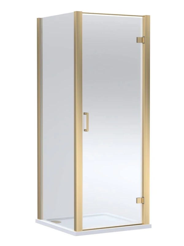 Image of Balterley Hinged Shower Door & Slip Resistant Tray: 900x900mm Brass/White in Metallics Metallics Unisex